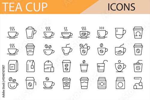Minimalist Vector Icons of Tea and Coffee Cups

