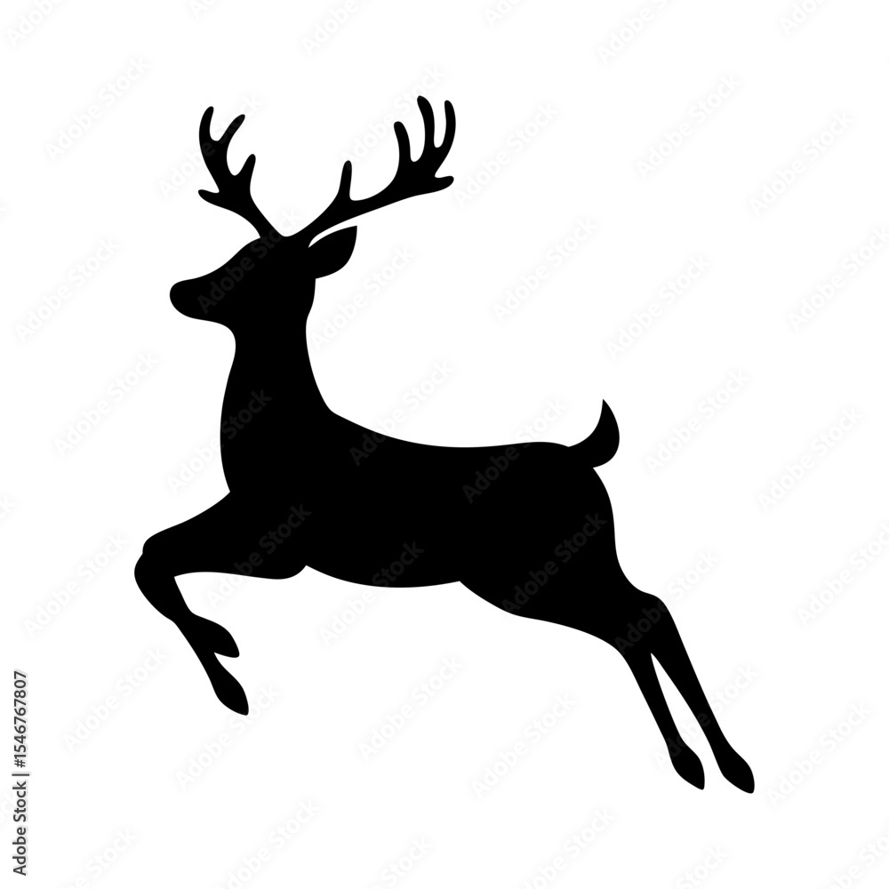 Fototapeta premium Black silhouette of deer jumping on white background vector illustration