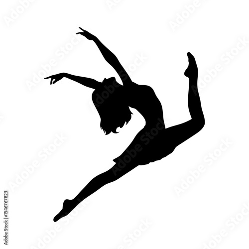Black silhouette of dancer performing on white background vector illustration