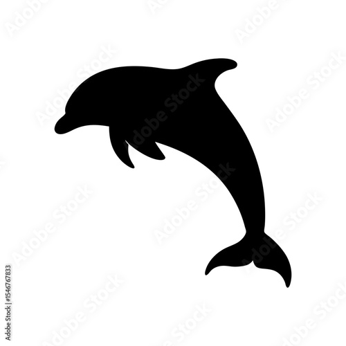 Black silhouette of dolphin jumping on white background vector illustration