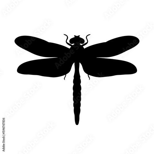 Black silhouette of dragonfly hovering on white background vector illustration