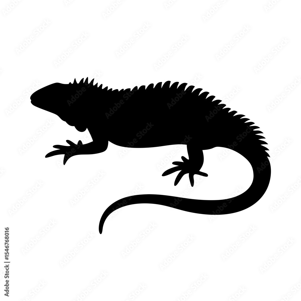 Naklejka premium Black silhouette of lizard crawling on white background vector illustration