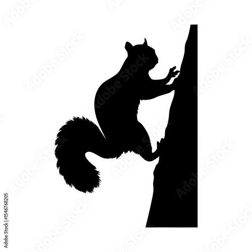 Black silhouette of squirrel climbing on white background vector illustration