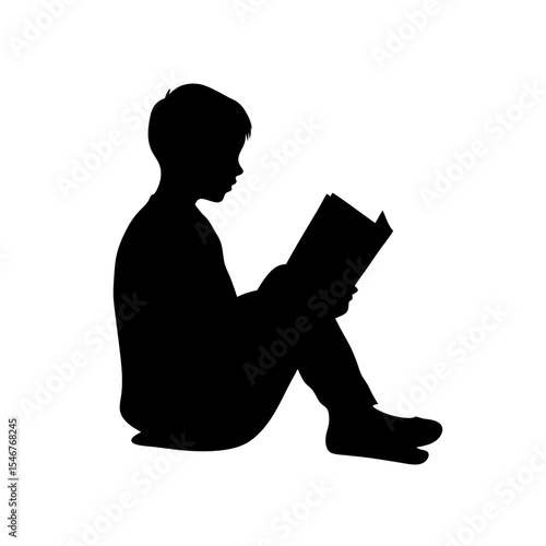 Black silhouette of student reading on white background vector illustration