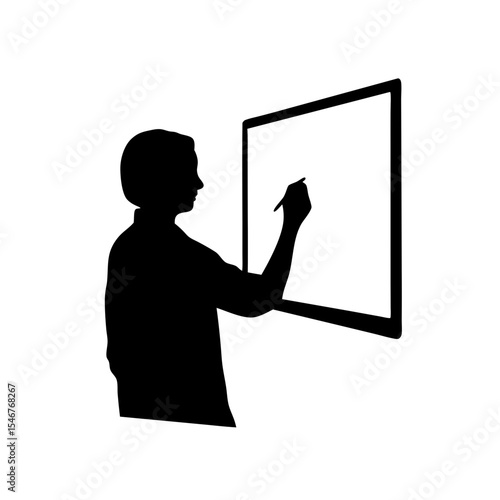 Black silhouette of teacher writing on board on white background vector illustration