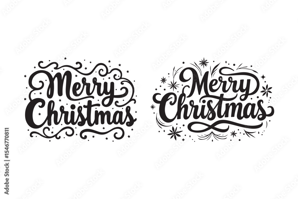 Fototapeta premium Merry Christmas Lettering Clipart Festive Holiday Typography Design Set