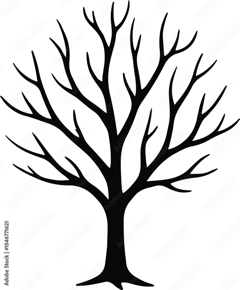 Silhouette bare tree stark winter scene Vector Illustration