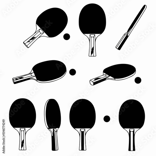Table tennis paddles and balls simple black