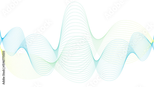 Vector curvy abstract line art wavy flowing dynamic blue white background in concept music or sound, wave, wind, information flow