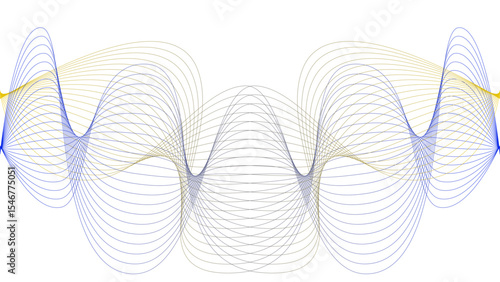 Vector curvy abstract line art wavy flowing dynamic blue white background in concept music or sound, wave, wind, information flow
