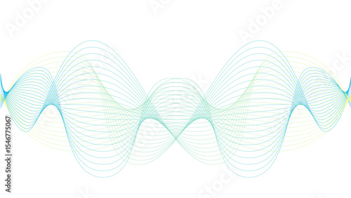 Vector curvy abstract line art wavy flowing dynamic blue white background in concept music or sound, wave, wind, information flow