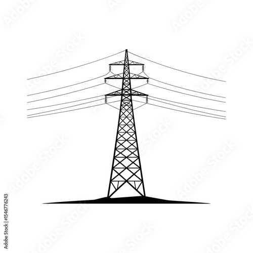 Power Transmission Tower Silhouette: A stark silhouette of a high-voltage power transmission tower stands against a backdrop, symbolizing energy and modern infrastructure.