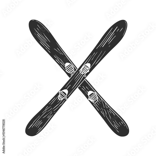 Crossed Skis Silhouette Illustration. Winter Sports And Adventure Symbol Isolated Vector Illustration