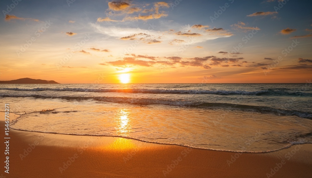 Fototapeta premium golden sunset sky seascape horizon tropical sea and sandy shore