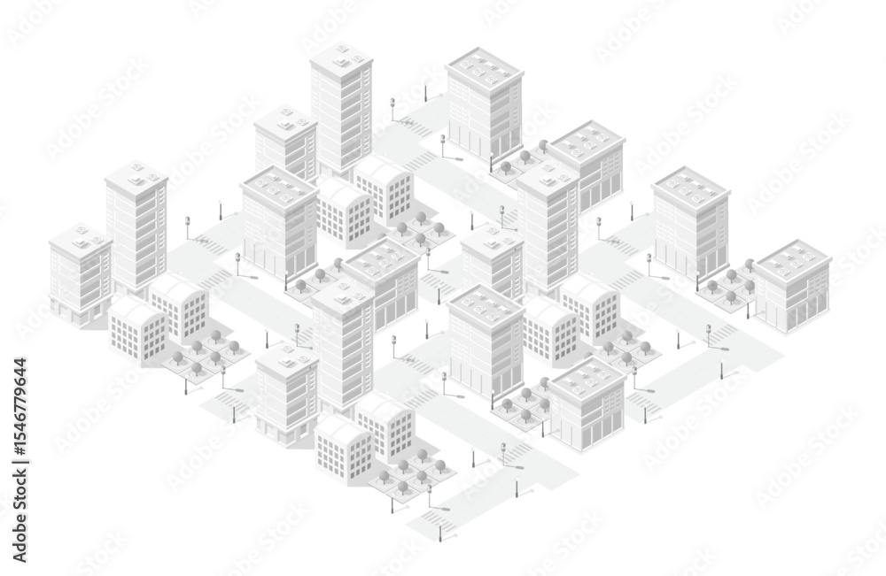 Fototapeta premium Modern city center with skyscrapers, streets and trees forming