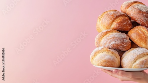 Wallpaper Mural A tempting stack of freshly baked croissants on a white plate evokes a sense of indulgence and freshness, embodying the essence of delicious pastries and café culture. Torontodigital.ca