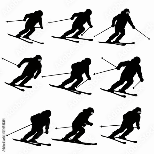 Skiers skiing downhill sport activity silhouette