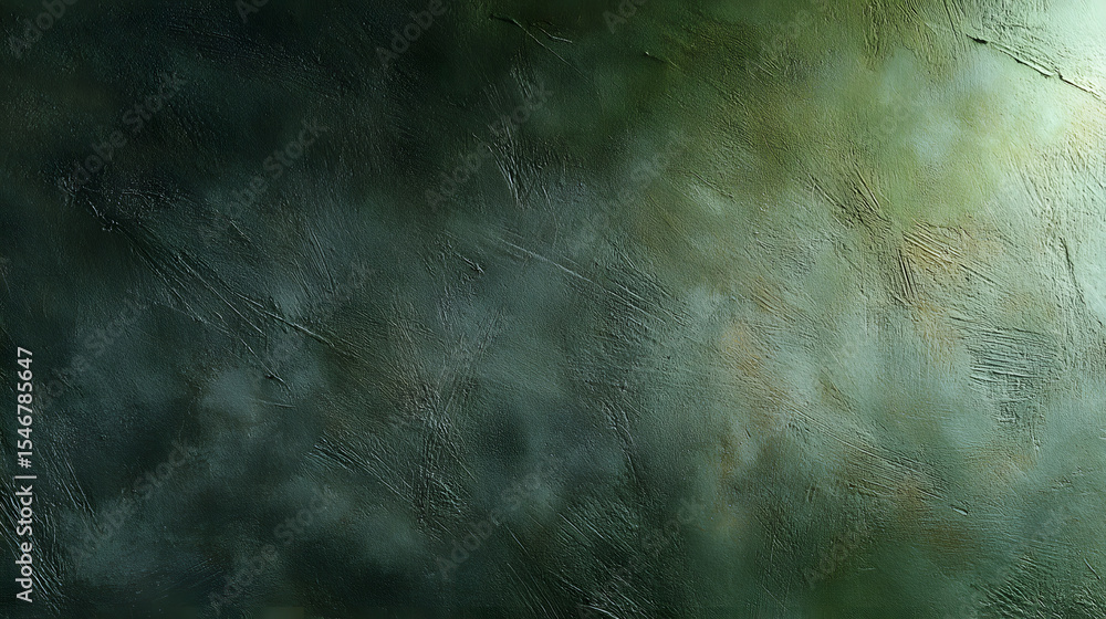 Fototapeta premium A serene polished stucco wall in deep olive green evokes calm and reflection.