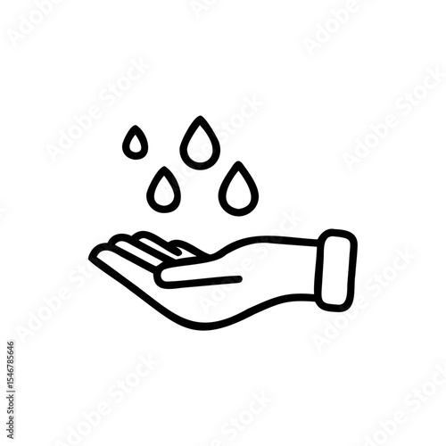 Hand Receiving Water Drops Simple Line Art Icon Illustration rain