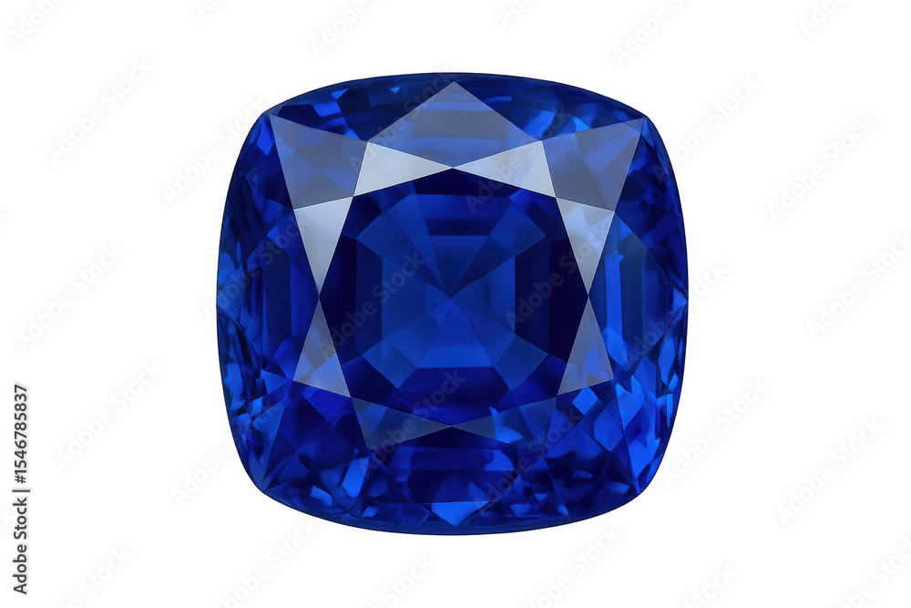 Fototapeta premium Sparkling cushion cut blue sapphire gemstone isolated on transparent background, ideal for jewelry design or luxury concepts