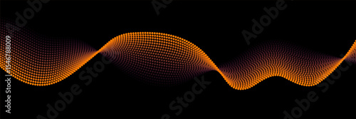 Flowing dots particles wave pattern orange isolated on black background. Vector in concept of technology, science, music, modern.