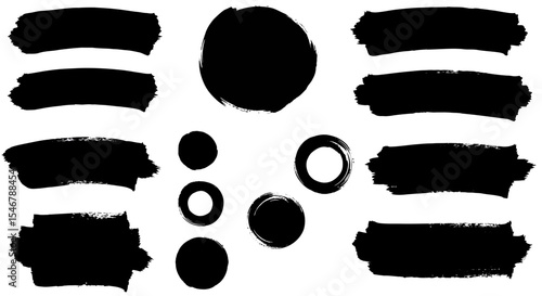 Minimalist Vector SVG Icon Set with Brush Stroke Shapes in Black Flat Design for Digital Applications