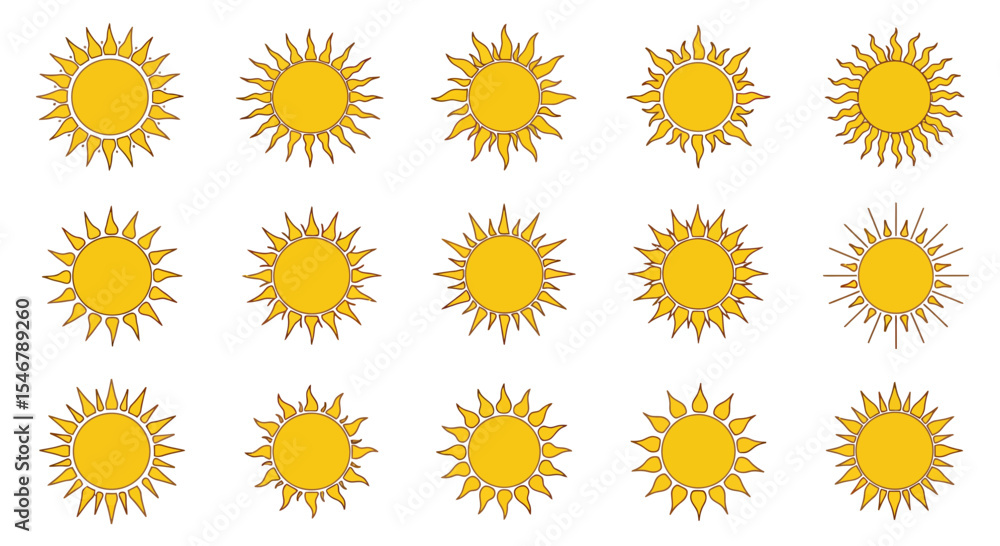 Minimalist Vector SVG Sun Icon Set with Radiant Sunburst Style in Yellow Color for Web and Digital Design Minimalist Vector SVG Sun Icon Set with Radiant Sunburst Style in Yellow Color for Web and Digital Design