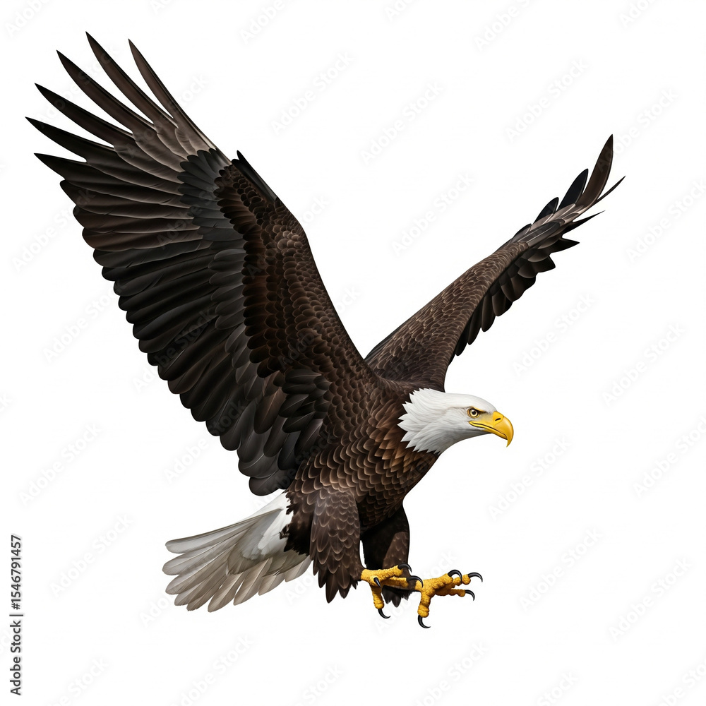 Fototapeta premium eagle mid swoop with wings arched isolated on white background