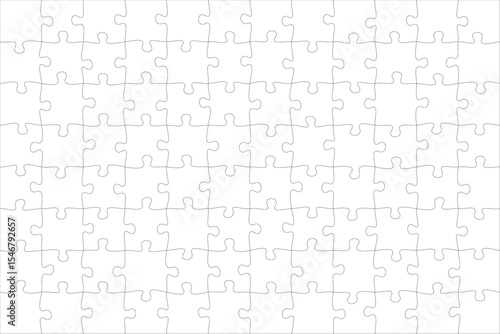 Jigsaw puzzle blank template or cutting guidelines of transparent pieces. Pieces are easy to separate (every piece is a single shape). Jigsaw puzzle transparent template. Vector illustration
