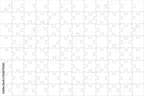 Jigsaw puzzle blank template or cutting guidelines of transparent pieces. Pieces are easy to separate (every piece is a single shape). Jigsaw puzzle transparent template. Vector illustration