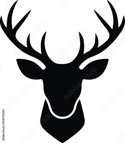 Silhouette deer head antlers symmetrical design Vector Illustration