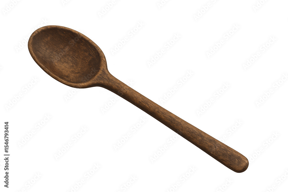 Rustic wooden spoon lying flat, highlighting natural texture against clean transparent backdrop for culinary design needs Rustic wooden spoon lying flat, highlighting natural texture against clean transparent backdrop for culinary design needs