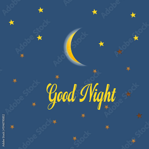 A peaceful night-time illustration featuring a glowing moon surrounded by twinkling stars, evoking calm and serenity.