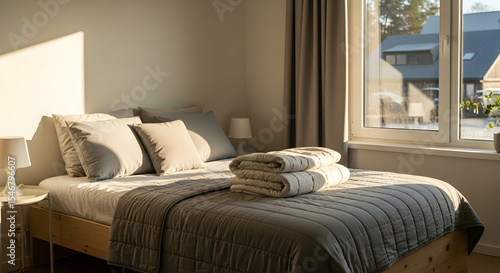 Cozy Bedroom Scene With Sunlight Interior Minimalist And Modern Residence