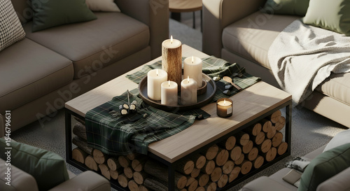 Ambient Interior Design with Candles and Wood Detail For Autumn Decoration