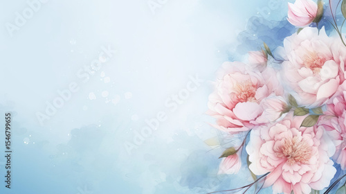 Watercolor peonies flowers on a light background, background with delicate shades, suitable for wallpaper