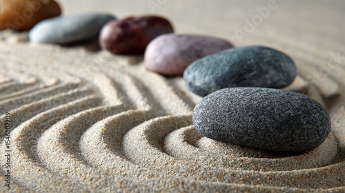 Canvas Print Zen-inspired pattern of smooth stones arranged in sand to symbolize calm and har