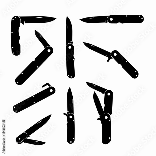 Pocket knife collection silhouette, sharp blade
