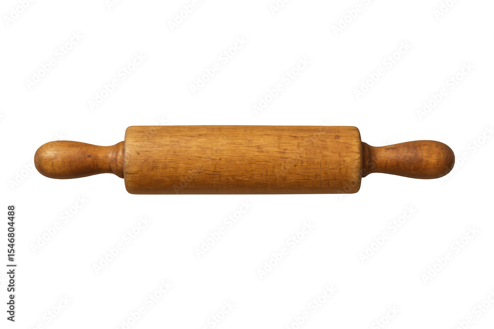 Wooden rolling pin positioned horizontally, resting on transparent surface, waiting for kitchen preparation Wooden rolling pin positioned horizontally, resting on transparent surface, waiting for kitchen preparation