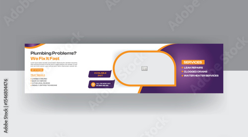 Home Roofing, Plumbing social media banner template