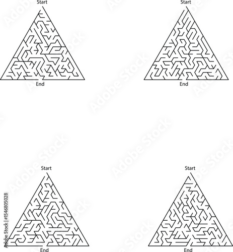 Four Blackand Triangular Mazes Start End Points triangle