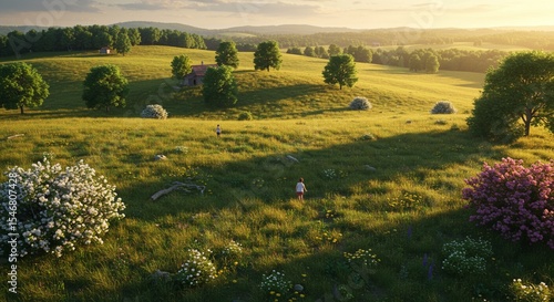 Wallpaper Mural Serene spring meadow landscape with blooming flowers and distant hills sun day sky art calm field Torontodigital.ca