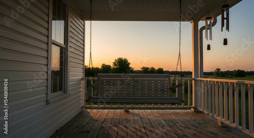 Tranquil Sunset Over The Porch Swing Invites Serenity And Relaxation
