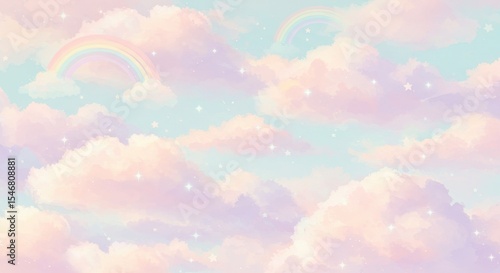 Pastel Rainbow Sky Dreamy Cloud Background