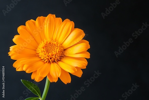 Vibrant orange calendula flower with a captivating dark background highlighting its beauty