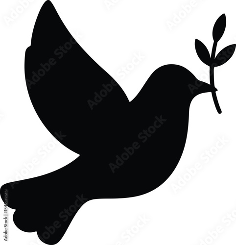 Silhouette dove carrying olive branch symbol of peace Vector Illustration