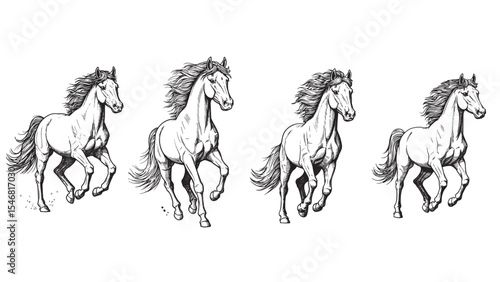 Engraved horse running vintage farm majestic wild detailed bold classic animal graphic illustration