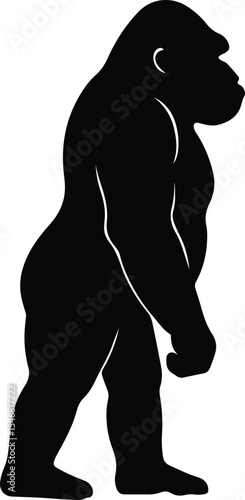Silhouette Gorilla walking upright side view Vector Illustration