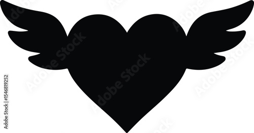 Silhouette Heart with Wings Flying Romance Love Vector Illustration