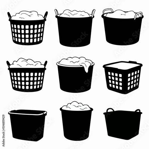 Laundry baskets full of clothes set